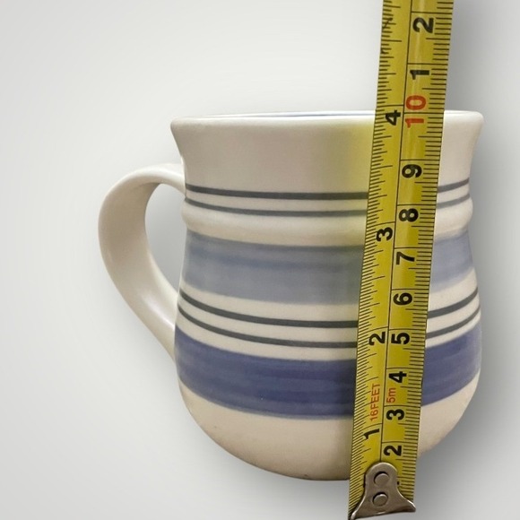 Pfaltzgraff Stoneware Striped Mugs Set 4 Blue White Rustic Farmhouse Coffee Cups - Picture 4 of 7